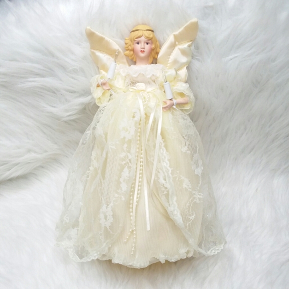 Vintage Angel Christmas Tree Topper Lighted Lace